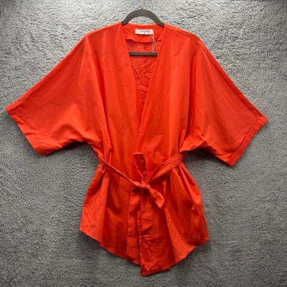 Commense NWOT XL Orange Kimono Linen Blend Open Front Belt Casual Top - Picture 1 of 7